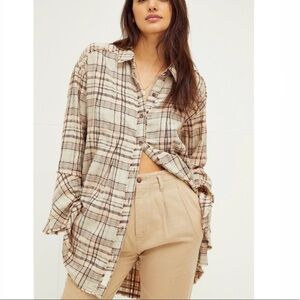 Free People Mary Anne Plaid Buttondown Shirt/Tunic Dress